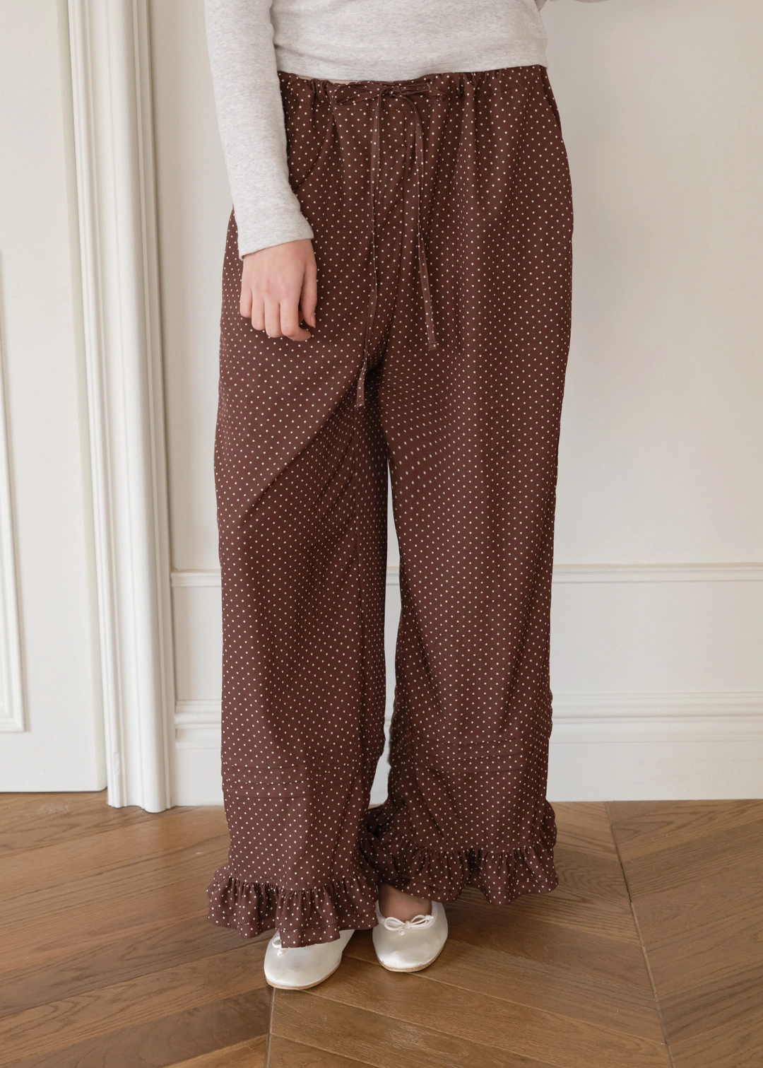 온무드 FRILL LACE  PANTS - BROWN DOT 상품 이미지 2
