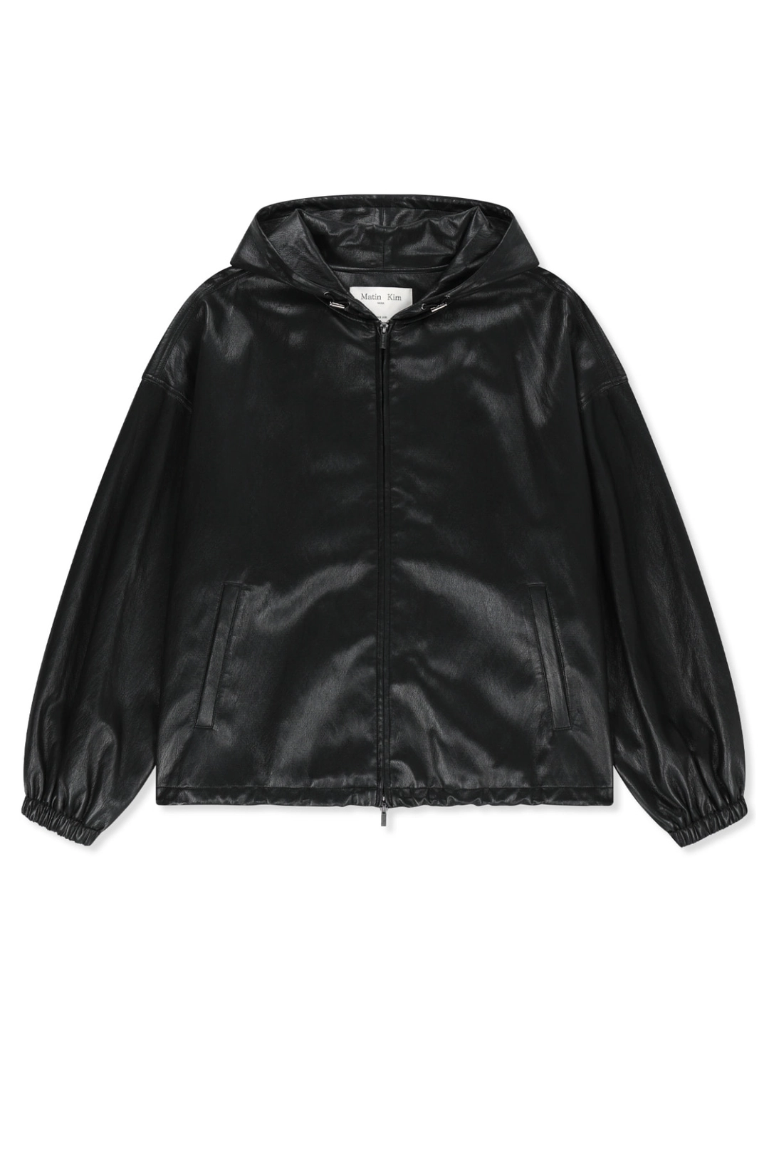 마뗑킴 FAUX LEATHER APPLIQUE LOGO HOODY JUMPER IN BLACK 상품 이미지 1
