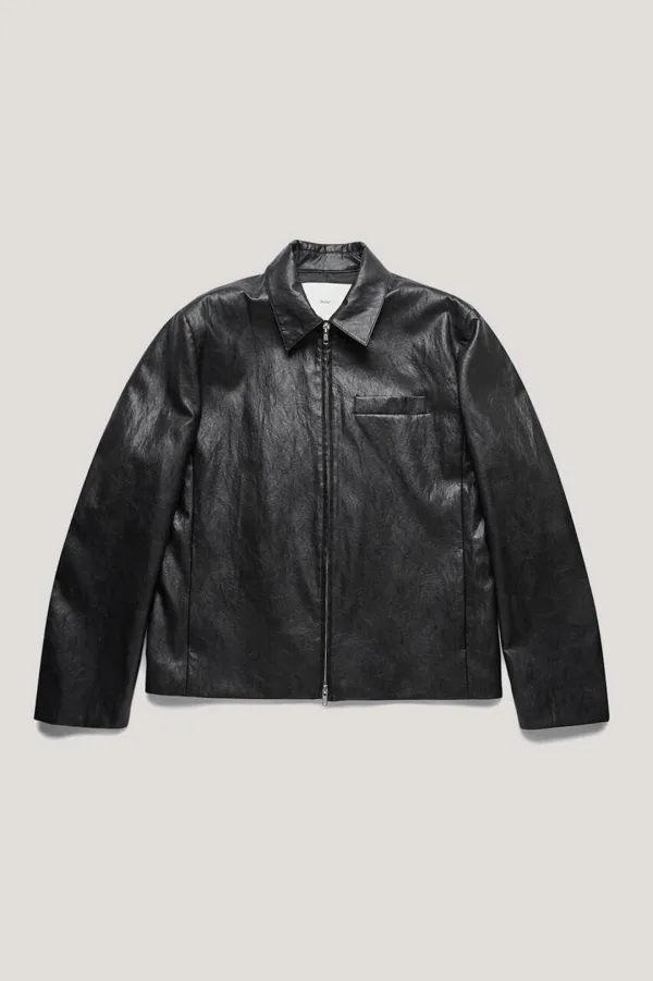 UNISEX COLLARED VEGAN LEATHER BLOUSON BLACK_UDJU4C112BK