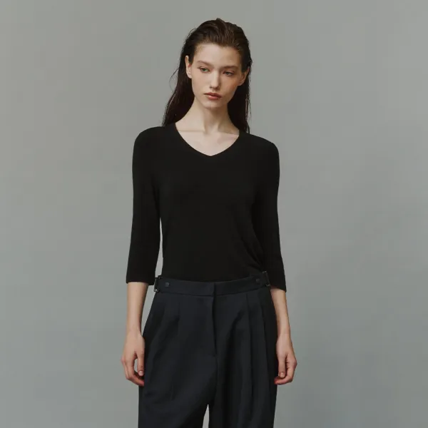 SITP5313 소프트 브이넥 7부 티셔츠_Black