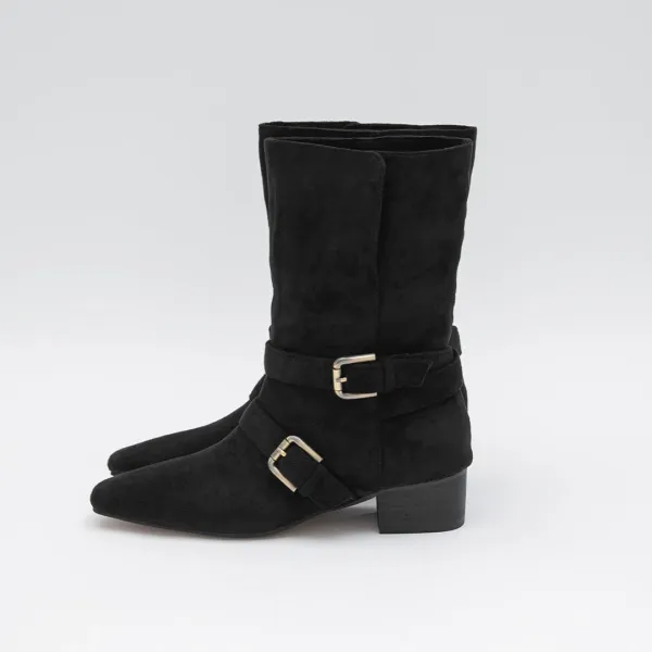 (SH-3467)SUEDE BUCKLE BOOTS
