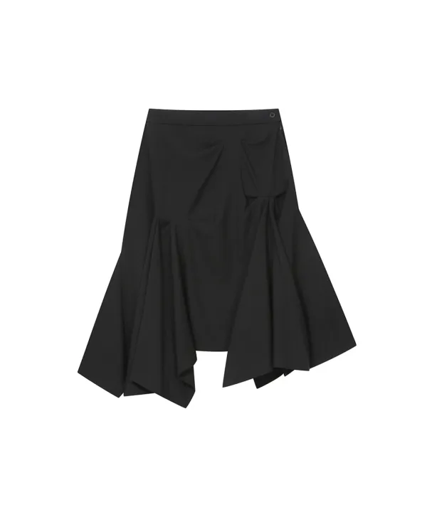 [레이 PICK] Asymmetric draped skirt BLACK