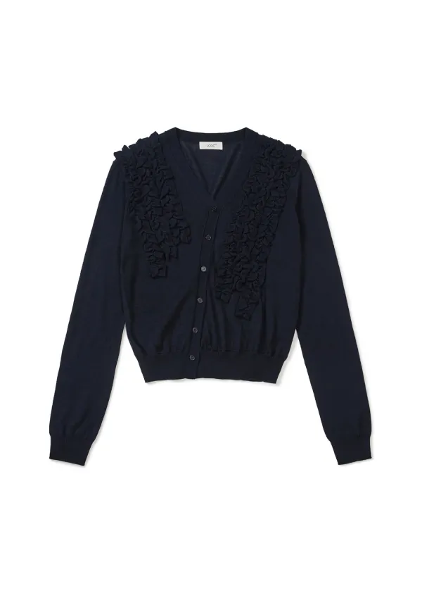 [2nd REORDER] ASYMMETRIC FRILL CARDIGAN (NAVY)