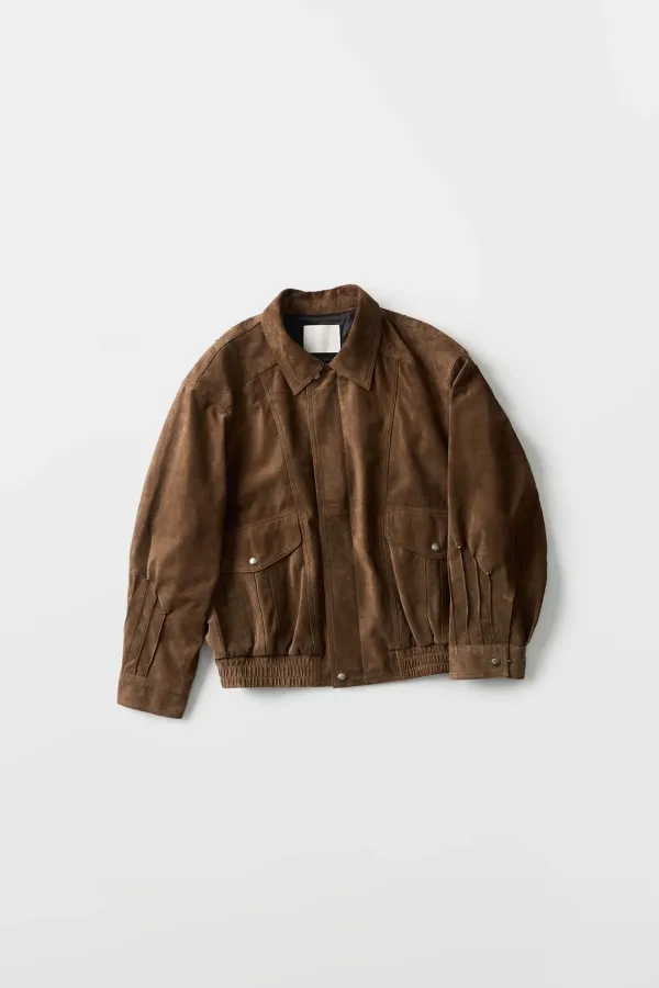 Tucked Rivet Leather Bomber Jumper (toffee brown, dusty khaki)