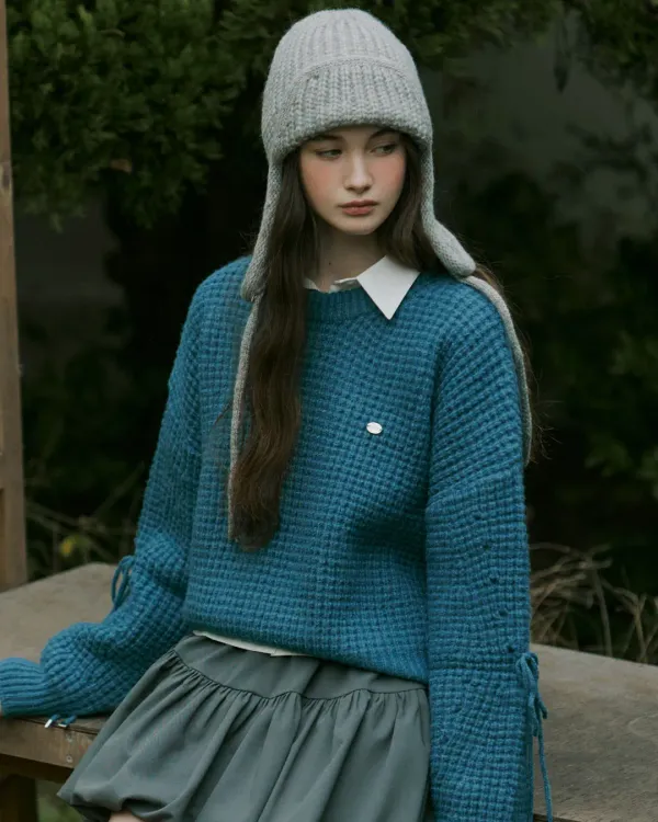 Waffle loose fit ribbon knit - oceanblue