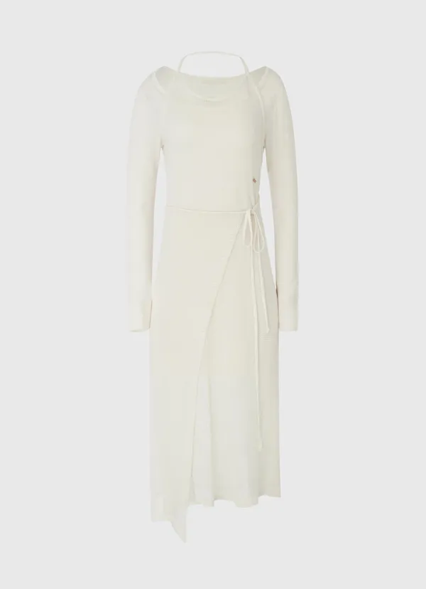Layered knit dress set - ivory