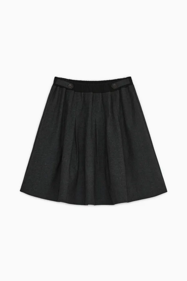 [10/6 SOON] GATHERED BUTTON MIDI SKIRT, CHARCOAL