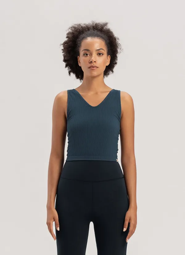 [Movement Line] Seamless V tank top_Orion Blue
