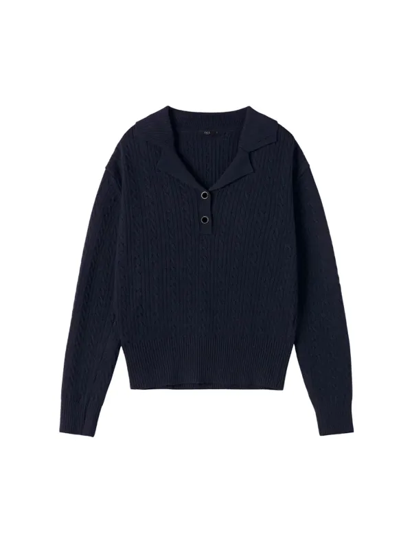 Ted Cashmere Cable Collar Knit Midnight Blue