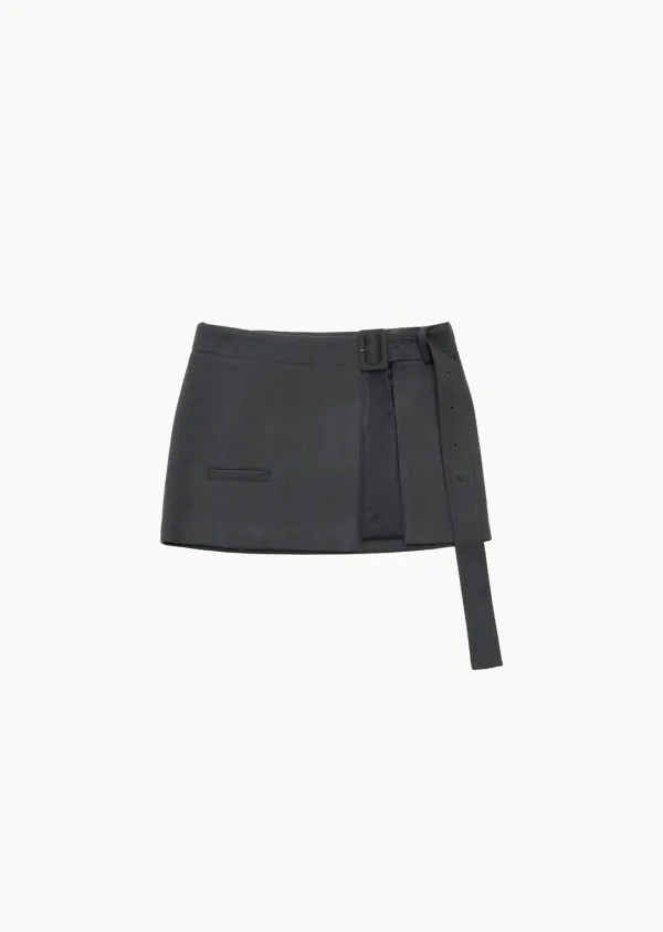 SOLID WOOL BELT SKIRT