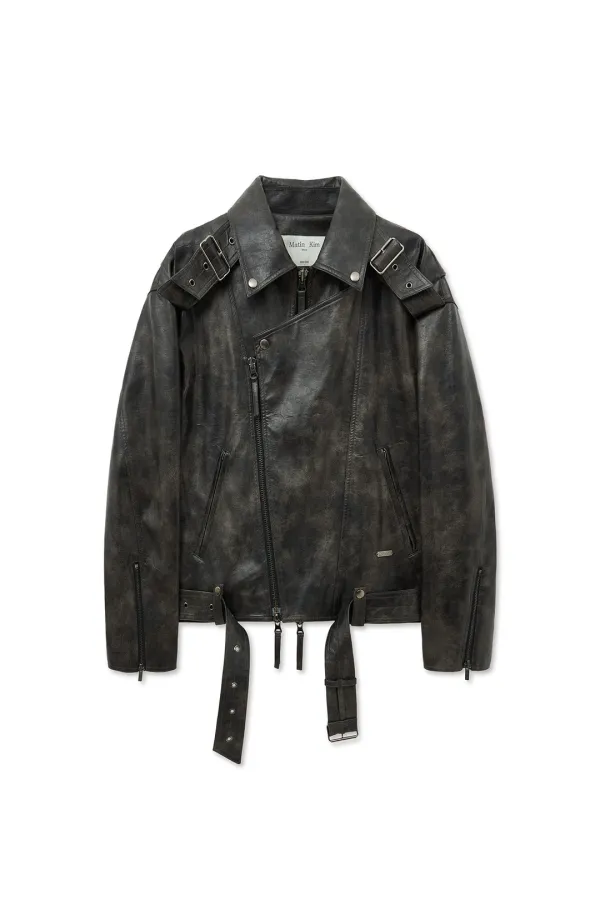FAUX LEATHER BELTED RIDER JUMPER IN CHARCOAL