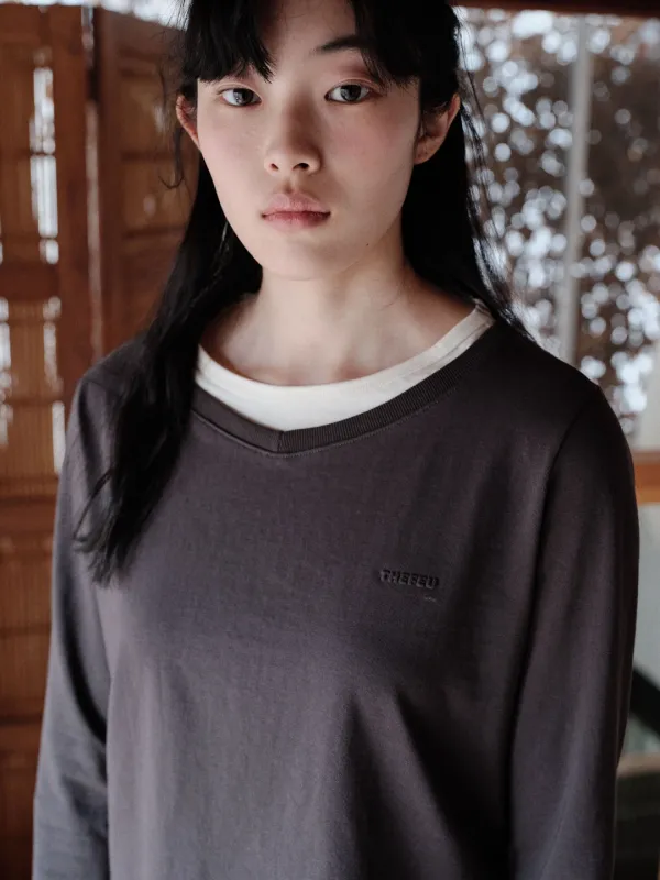 (B급) V-neck Layered T-shirt (Charcoal)