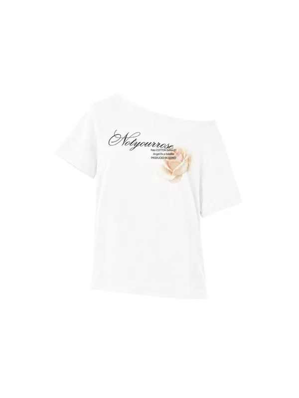 [7/21 예약배송]Rose graphic one-shoulder t-shirts (White)