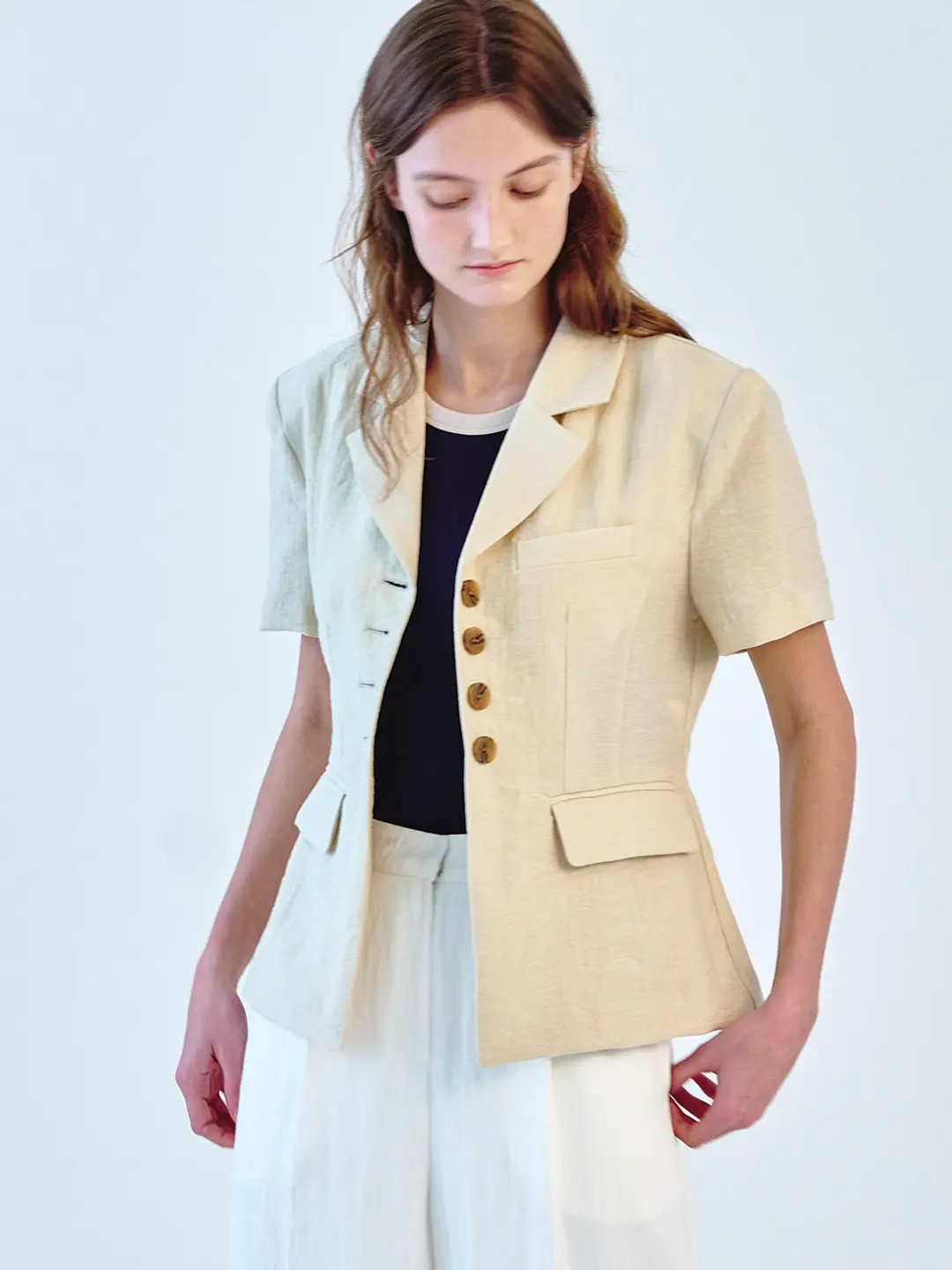 쏘이르 HALF SLEEVE LINEN JACKET - IVORY 상품 이미지 2