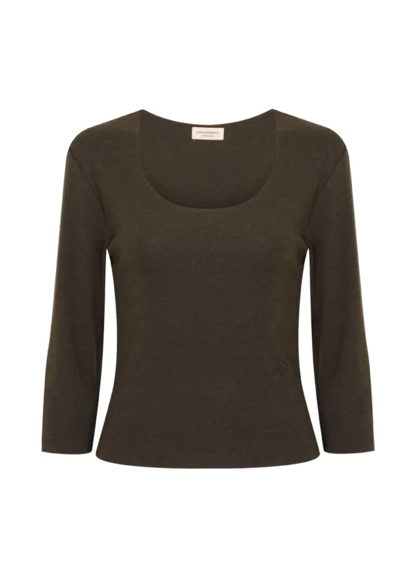 Basic 3/4 Sleeve T-Shirt (Brown)
