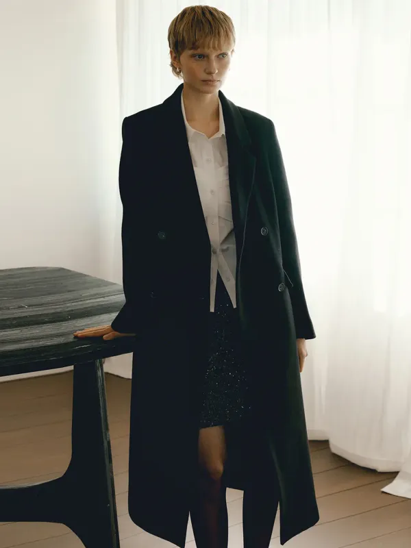 [여울 착용] CASHMERE DOUBLE STAND LONG COAT_BLACK