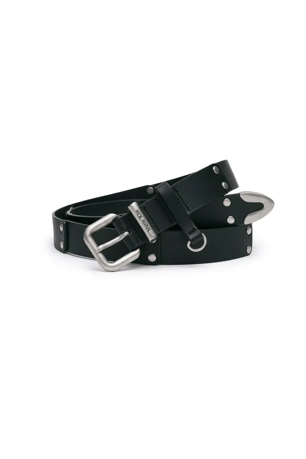 DOUBLE STUD LEATHER BELT IN BLACK