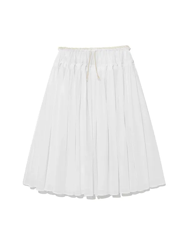 LACE STRING GATHERED LONG SKIRT (WHITE)