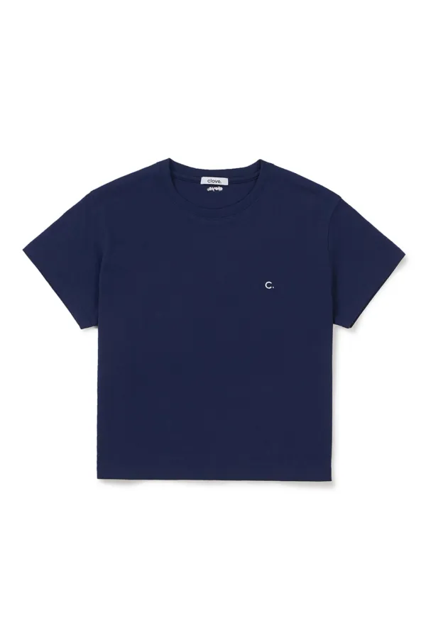 [26SM clove] Basic Crop T-Shirt (Navy)