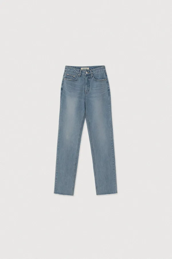 HIGH WAIST STRAIGHT DENIM PANTS [LIGHT BLUE]