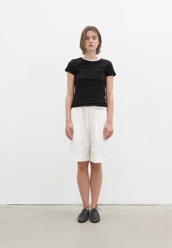 Linen straight half pants (ivory)
