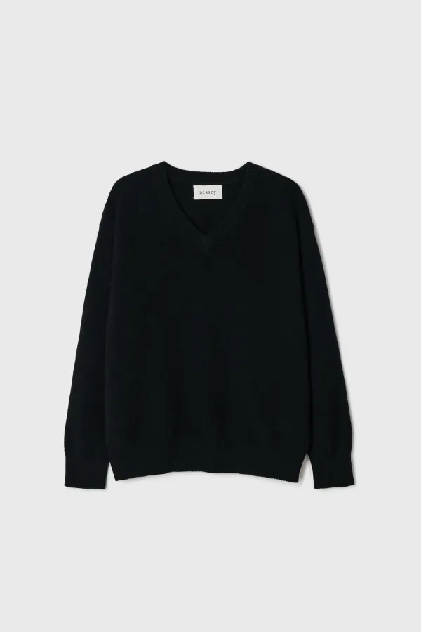 Maren Wool V-Neck Knit (Black)
