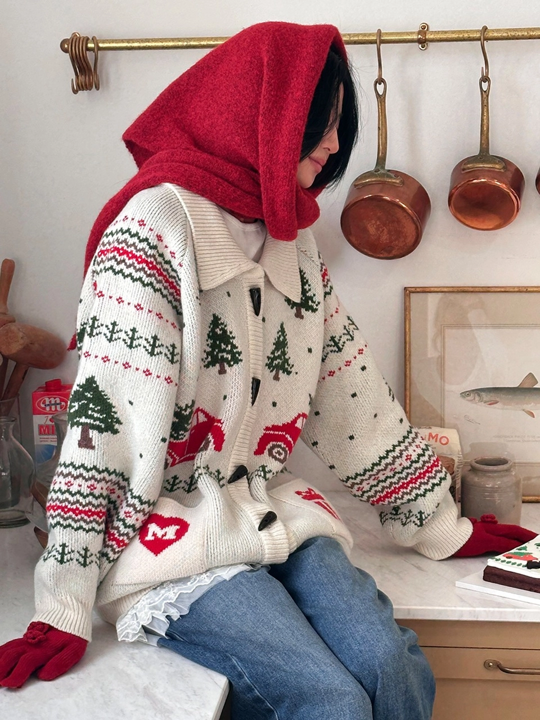 마가린핑거스 ROSE EMBROIDERY MUFFLER (RED) 상품 이미지 2