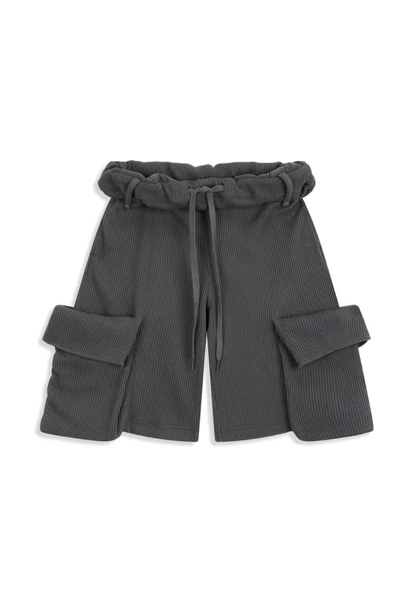 ROLLED WAIST WAFFLE CARGO SHORTS, CHARCOAL