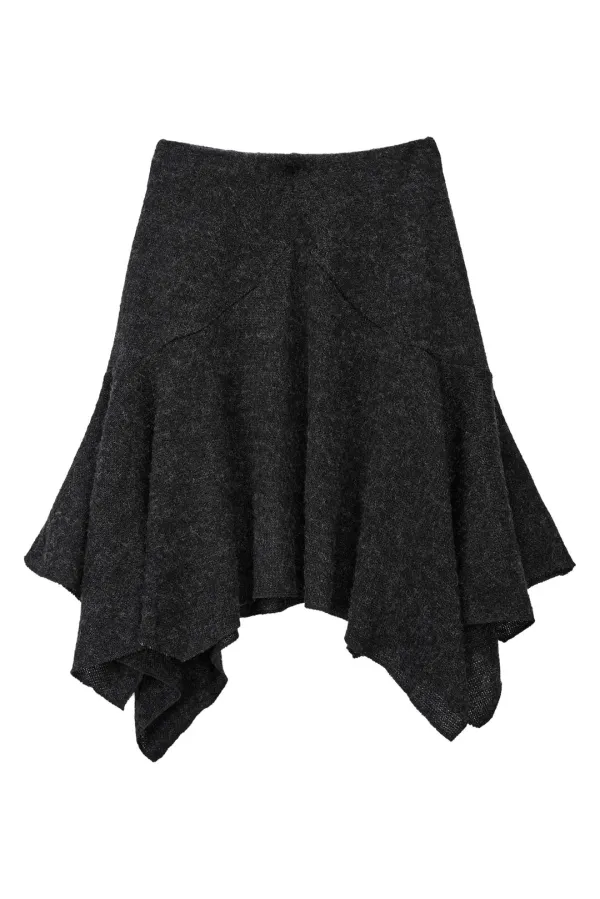 Knit Flare Draped Skirt_Charcoal