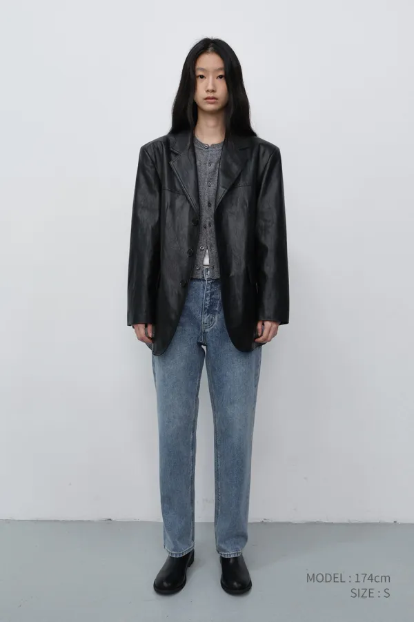 UNISEX RELAXED LEATHER HALF JACKET BLACK_UDJA6C103BK