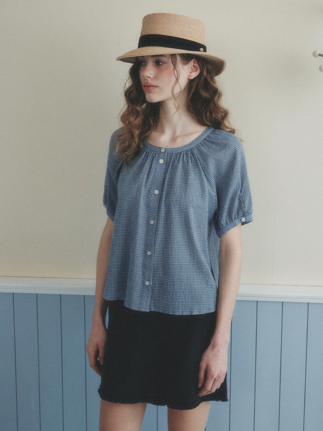 르니나 CHLOE raglan check blouse_blue 상품 이미지 3