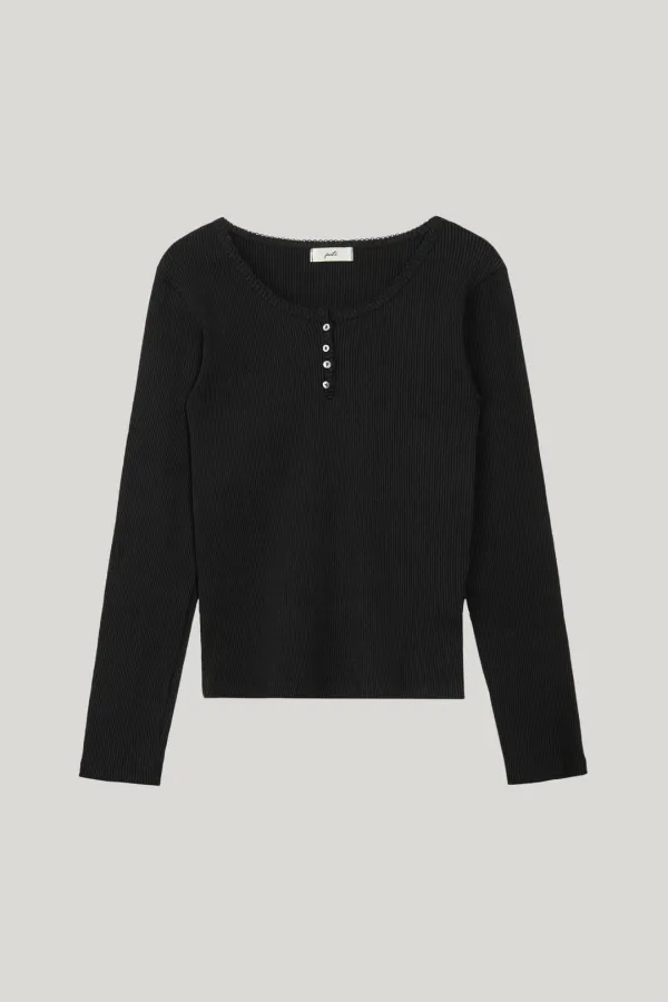 lace long sleeved button t-shirts_black
