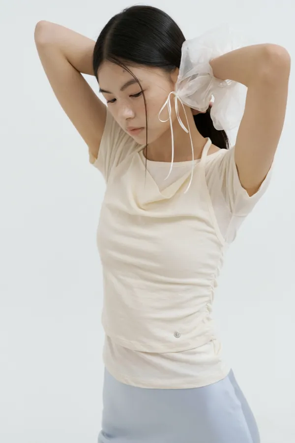 Halter Layered Sleeve Top (cream)