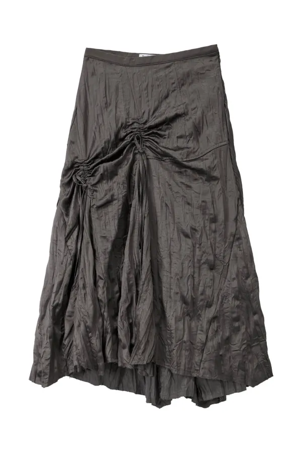 Glossy Shirred Long Skirt_Charcoal