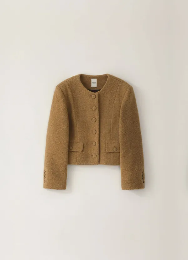 [Limited] Boucle Button Jacket - Camel - pebblem
