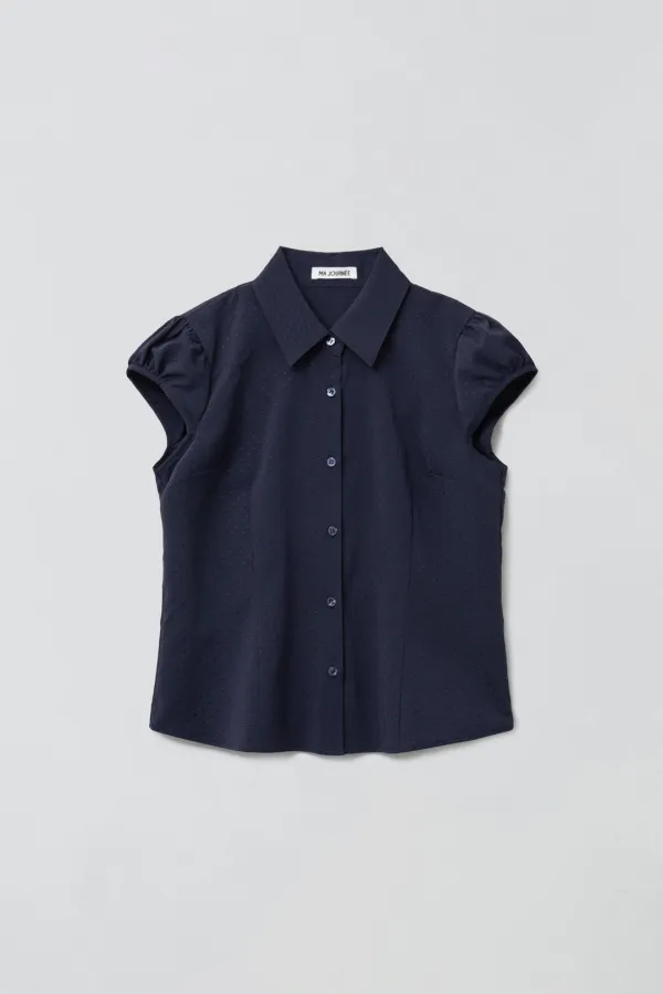 DOT CAP SLEEVE SHIRT_NAVY