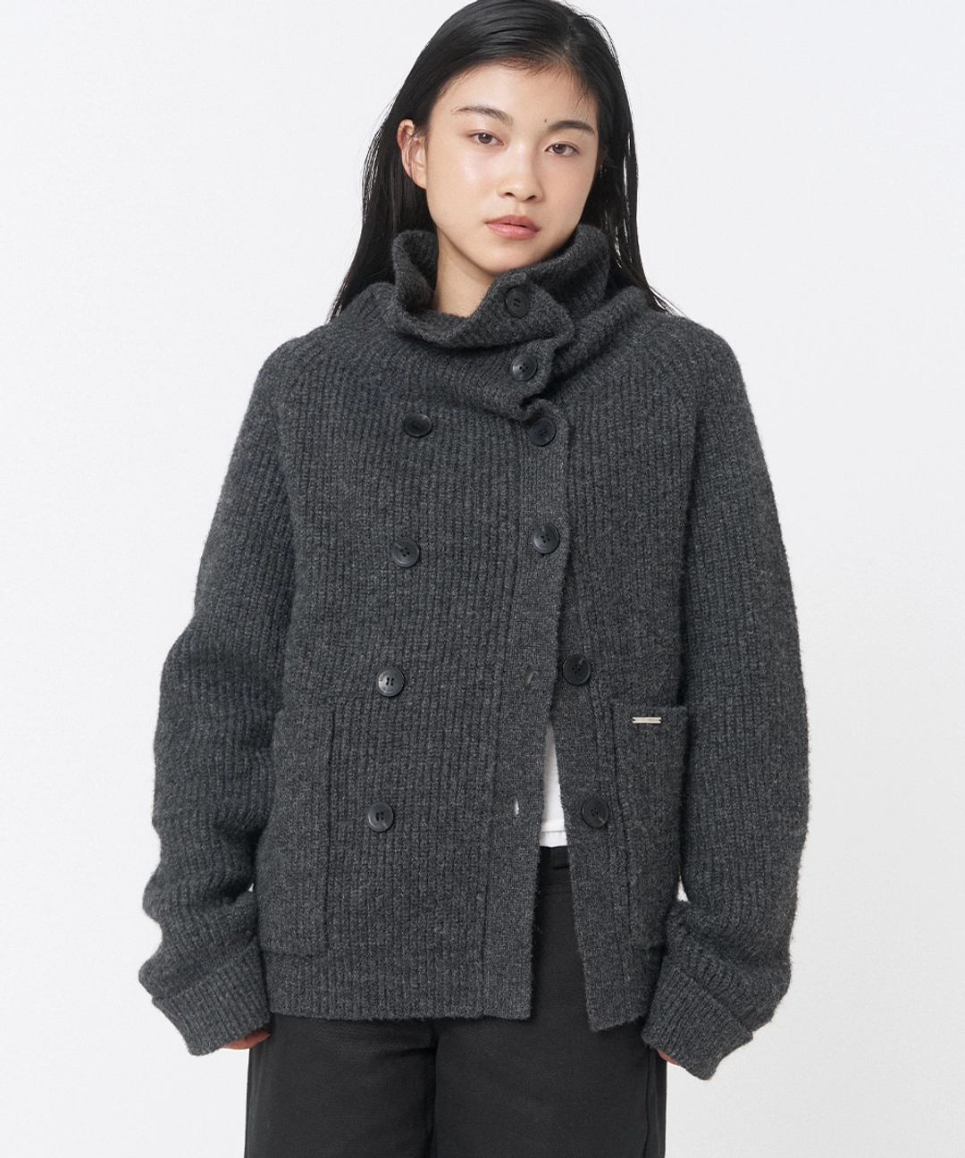 미세키서울 Double button bold knit CHARCOAL 상품 이미지 2