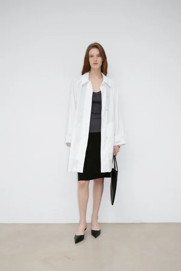 Cotton Half Trench Coat (White)