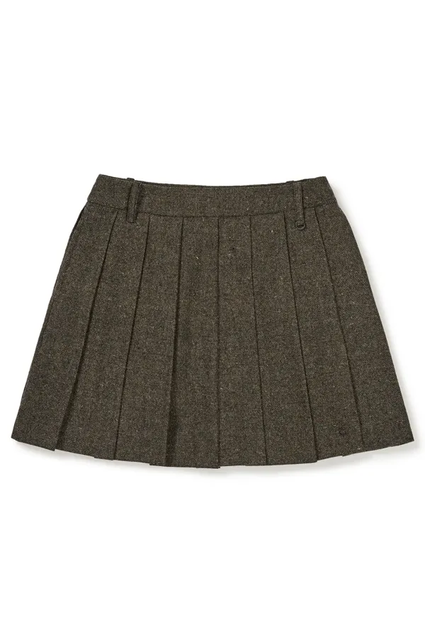 [24FW clove] Woolen Pleated Skirt (Brown)