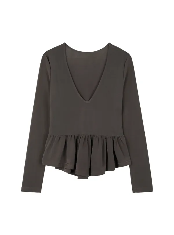 RUFFLE SLIM TOP (KHAKI)