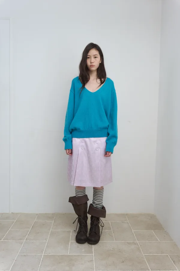 DEEP V-NECK KNIT_AQUA