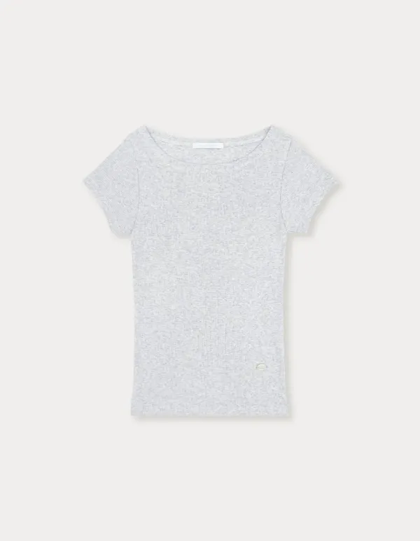 Boat Neck Pendant Top - White Melange