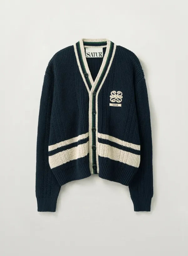 Faro Stripe Cardigan - Navy