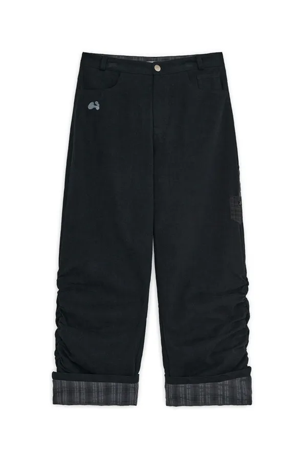Check roll-up cotton pants (Black)