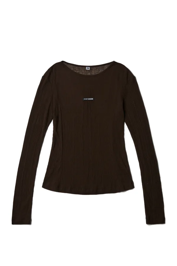 Label Shirring Long Sleeve Tee Brown
