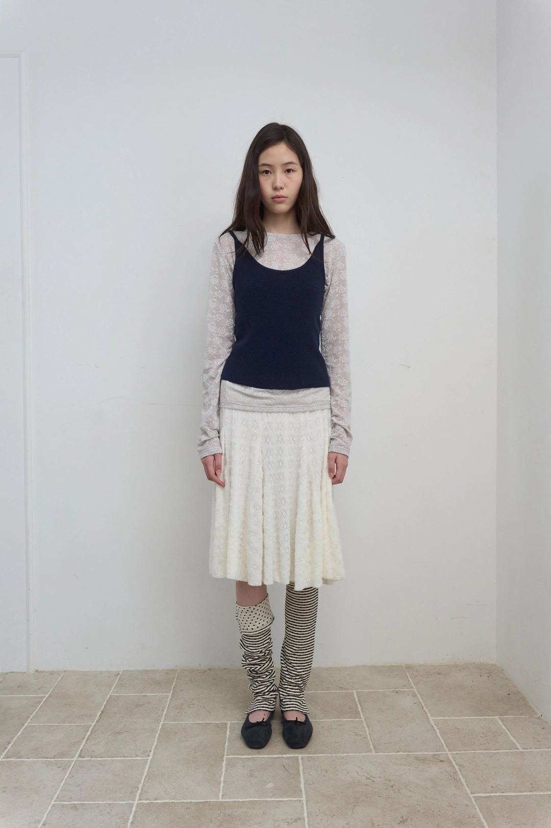 마조네 STRIPE FOLDED LEG WARMER_IVORY 상품 이미지 1