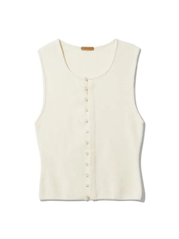 BUTTON DOWN SLEEVELESS KNIT TOP [IVORY]