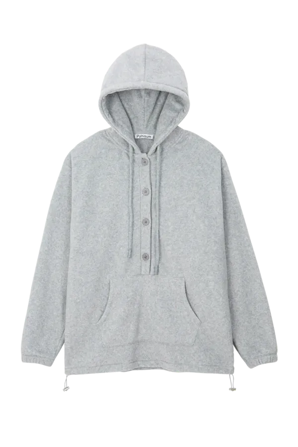 OVERSIZED BUTTON FLEECE HOODIE_GRAY