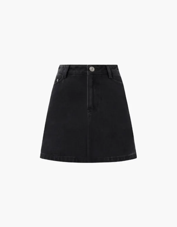 basic mini denim skirt - black