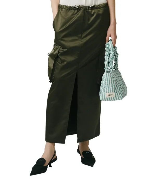 [PLZPROJECT]MAXI CARGO SKIRT, DEEP KHAKI